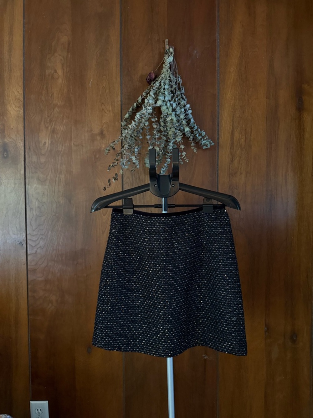 ANTONIO MELANI Black Tweed A-Line Mini Skirt with Multicolor Fleck